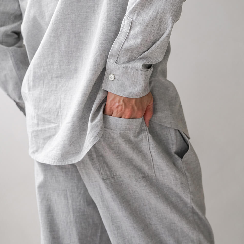 パンツ Easy Chambray Trousers Side Gather Tops Dans Wide-Leg Chambray Pants